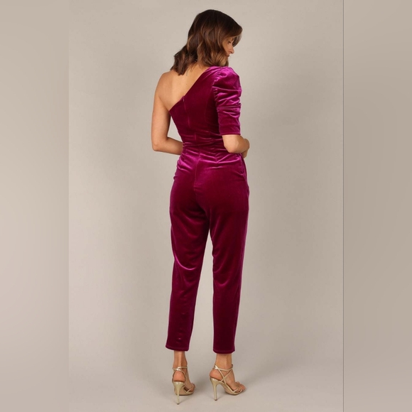Emmie One Shoulder Velvet Jumpsuit In Raspberry Size Small - Picture 3 of 16
